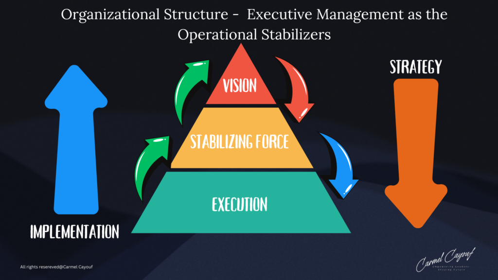 Executive Management as Operational Stabilizers and Catalysts Building Resilient Cultures and Strategic Structures Illustrations depicting organizational structure, leadership roles, and ancient governance models as frameworks for organizational culture. Visuals include a pyramid model highlighting the flow from vision to execution, Aristotle's and Plato's hierarchies illustrating balanced governance, Polybius's Roman Republic model showcasing checks and balances, and diagrams that represent the collective effort within an organization’s strategic context. The images emphasize the alignment between vision, strategy, and execution, the leader’s role as the visionary and final decision-maker, and the stabilizing role of executive management within a cohesive organizational structure Carmen Cayouf , SLAM .